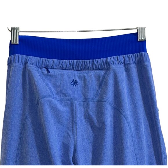 Athleta Ruched Capri Pants Sky Blue Ribbed Waistband Drawstring Cropped Size 0 - Picture 6 of 11